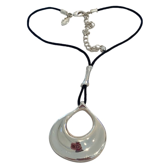 Chico's Jewelry - Chico's modernist sculptural silver tone pendant necklace black cord